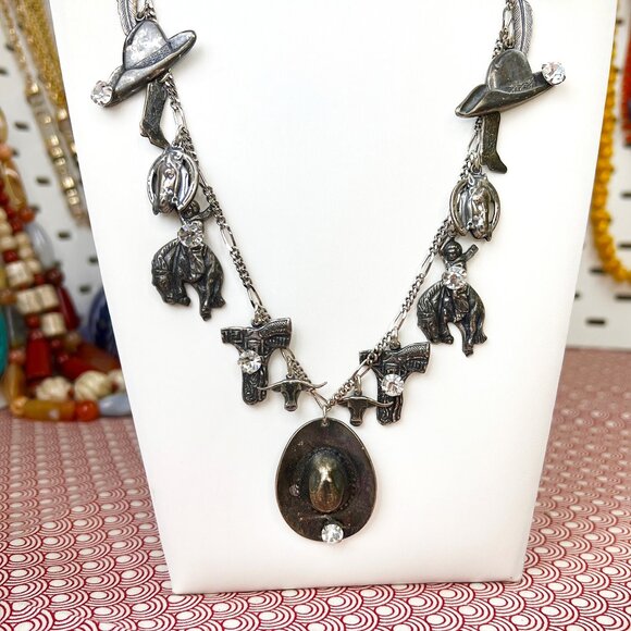 La Contessa Jewelry - La Contessa Mary DeMarco Western Cowgirl Charm Silver Tone Necklace AND Earrings